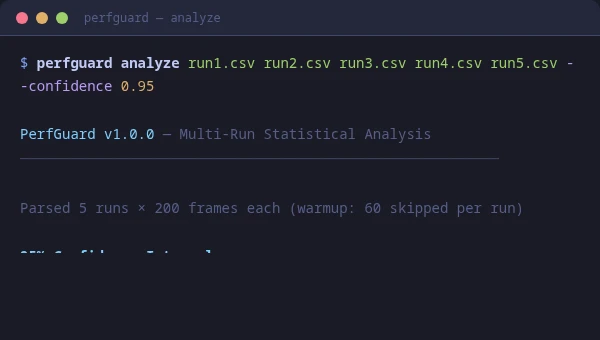PerfGuard multi-run statistical analysis CLI