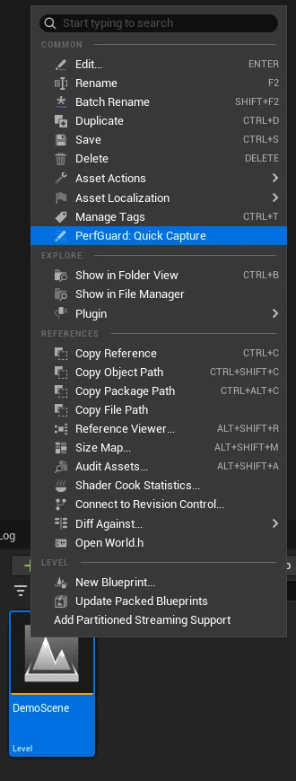 Quick Capture context menu in UE Content Browser